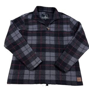 John Wayne‎ Sweater Men Large Black Gray Plaid Pullover Quarter Zip Sweatshirt